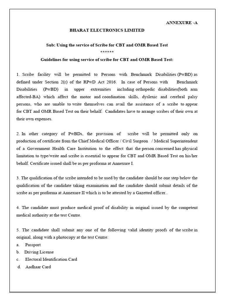 Scribe Guidelines for CBT and OMR Tests | PDF