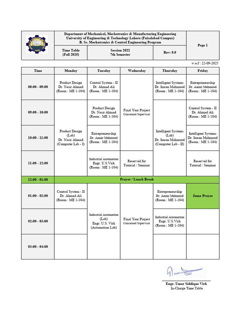 MCT Fall 2025 Timetable-1 | PDF | Computing
