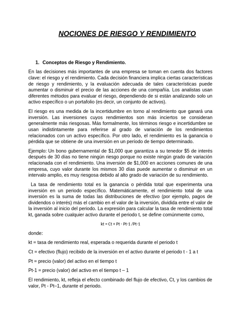 Riesgo y Rendimiento en Inversiones | PDF | Evaluación de riesgos ...