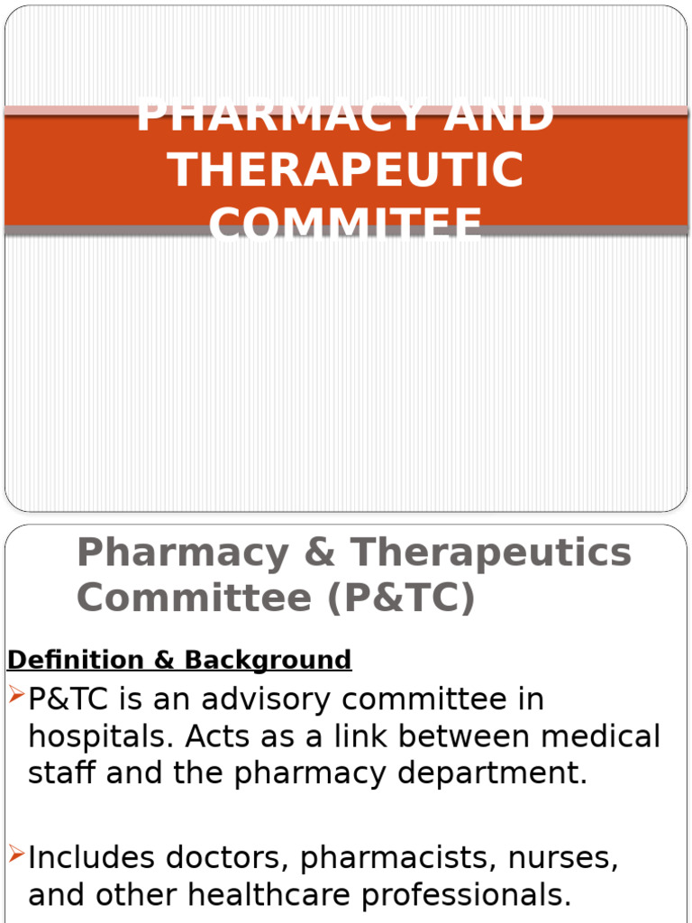 Pharmacy & Therapeutics Committee Overview | PDF | Pharmacy | Medical ...