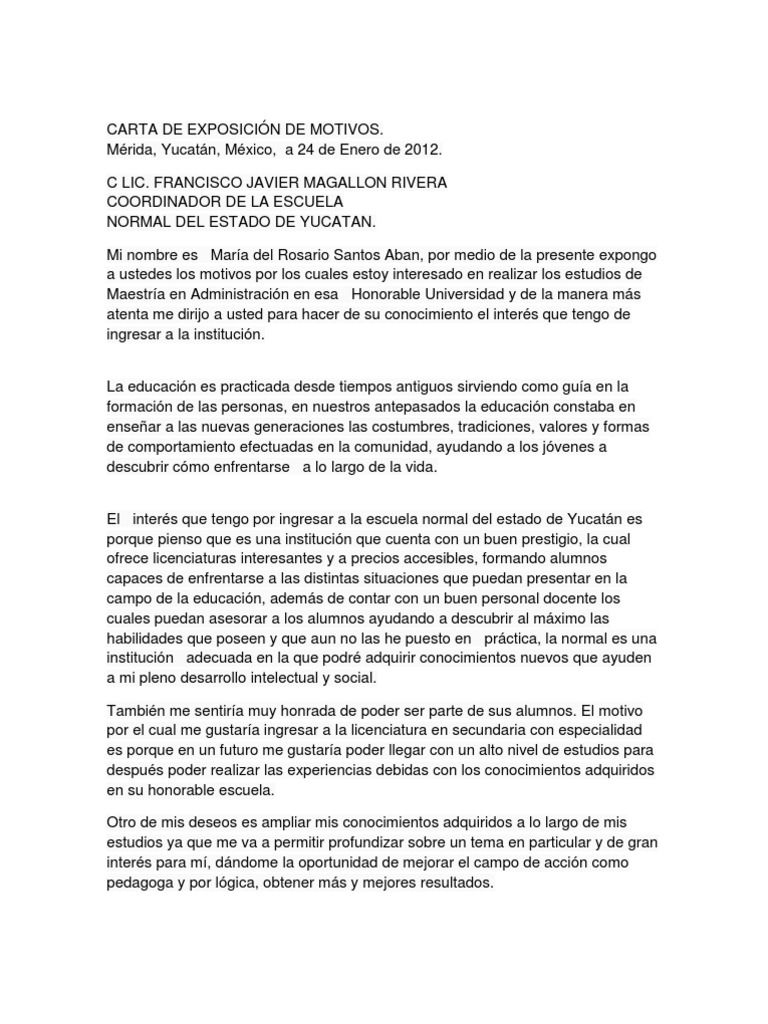 CARTA DE EXPOSICIÓN DE MOTIVOS Cognición Sicología y ciencia cognitiva