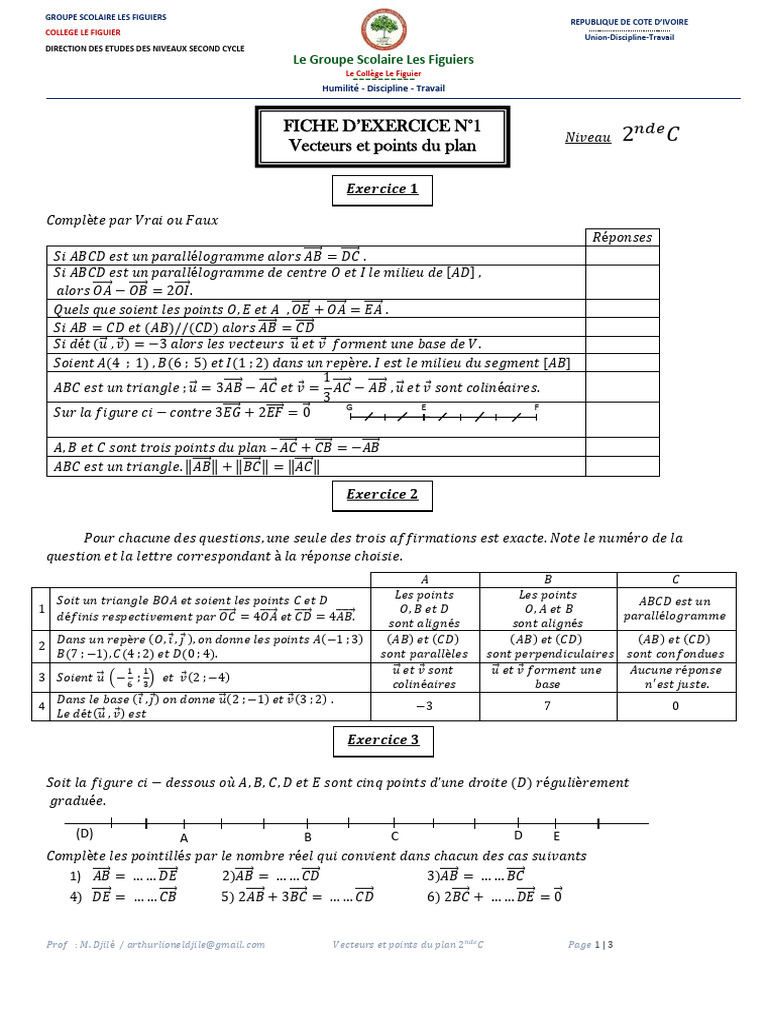 Vecteurs et points du plan 2nde C | PDF