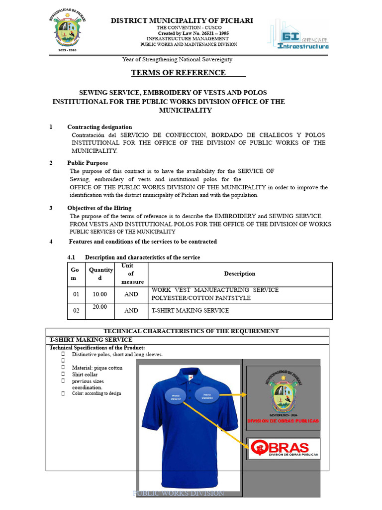 Terms of Reference For The Preparation of Institutional Vests and Polo ...