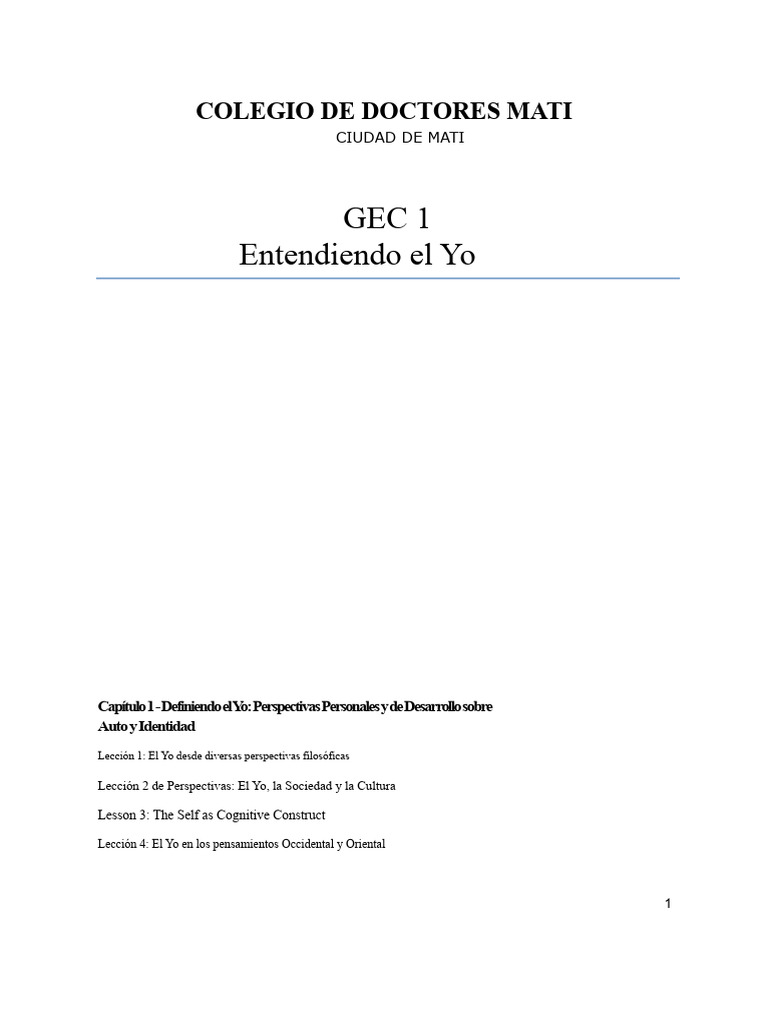 GEC-1-CAPÍTULO-1 Entendiendo El Yo | PDF | Platón | René Descartes