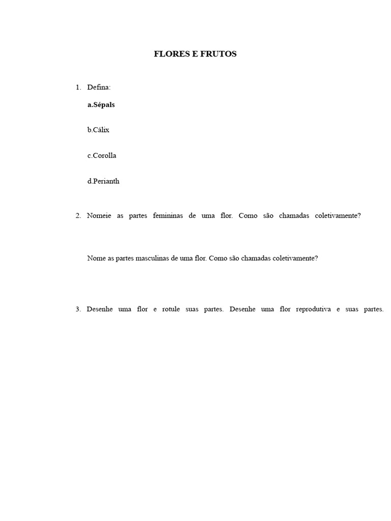 Partes e Tipos de Flores e Frutos | PDF | Flores | Botânica