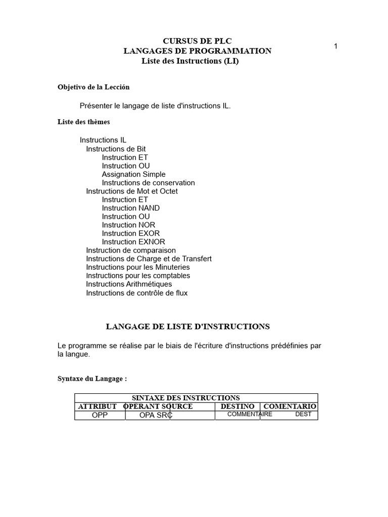 Instructions du Langage IL en PLC | PDF | Programmation informatique ...