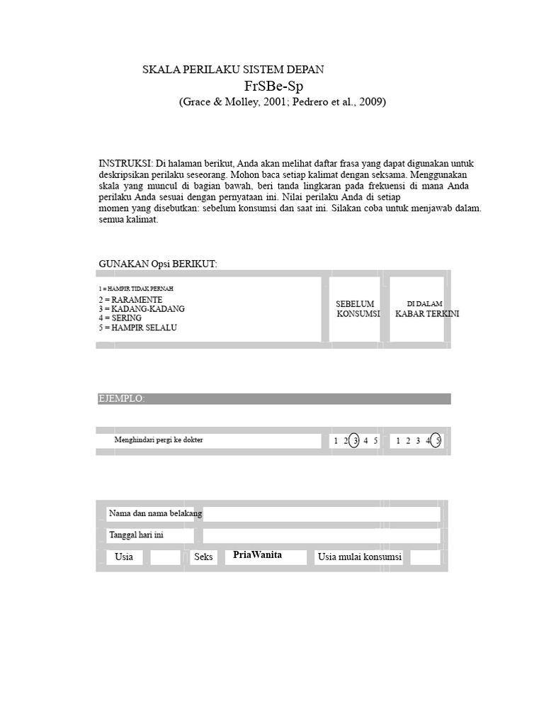 Skala Perilaku Sistem Depan FrSBe-Sp | PDF