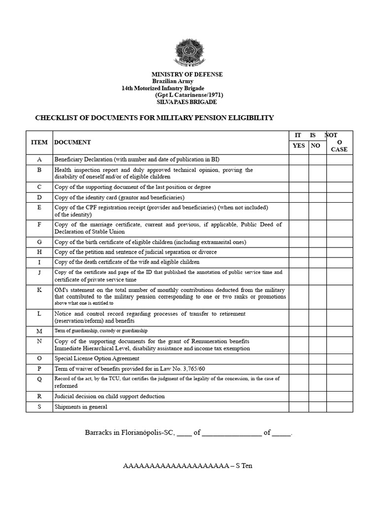 Annex B - Document Checklist for Military Pension Eligibility | PDF ...