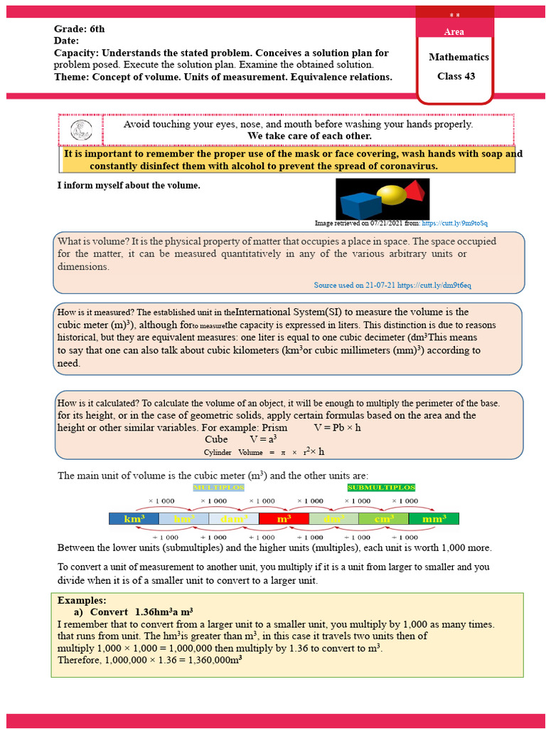 Sixth Grade Math Class 43-Tuesday, September 21 | PDF | Volume | Litre