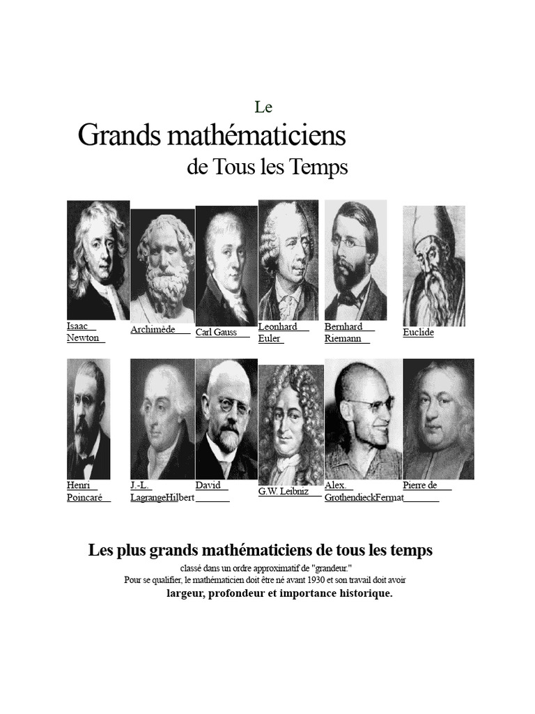 Grands mathématiciens de l'histoire | PDF | Théorie des nombres ...