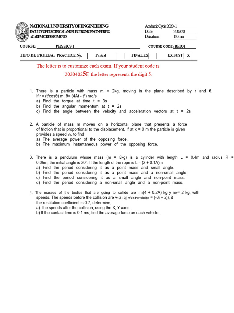 Physics 1 Exam Practice Questions | PDF