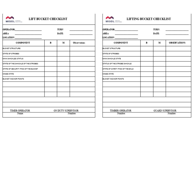 Lifting Bucket Check List | PDF