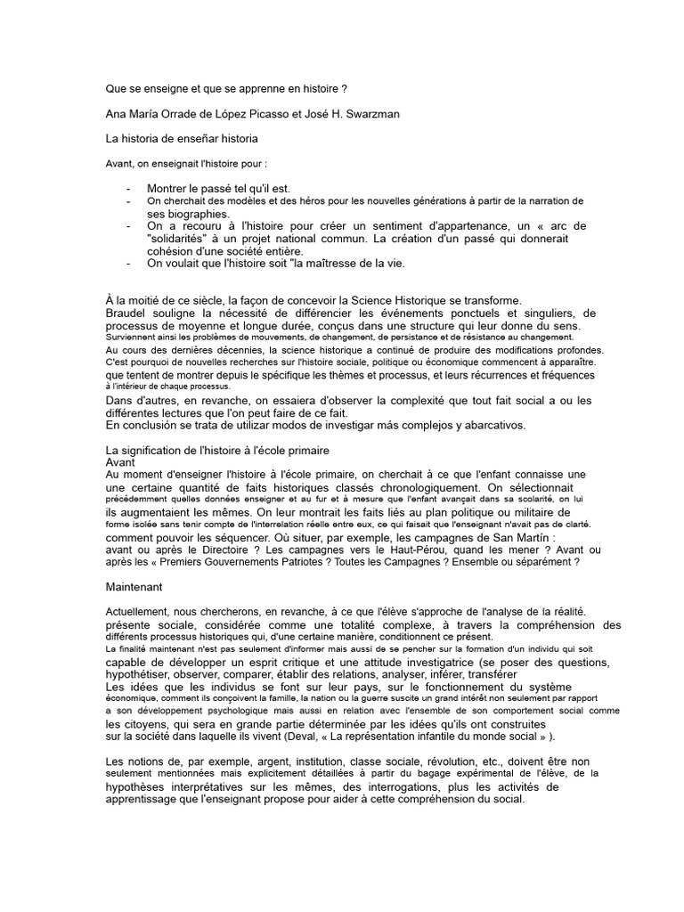 Enseigner l'histoire à l'école primaire | PDF | Apprentissage | Science