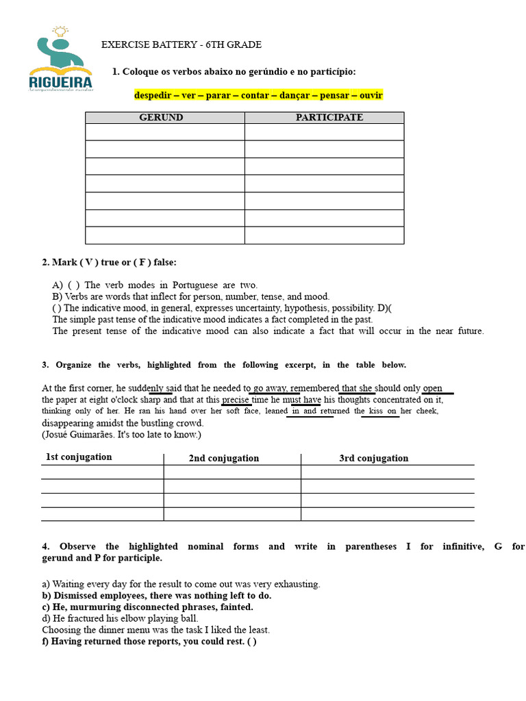 6th Grade Exercise Battery on Verbs | PDF | Verb | Grammatical Conjugation