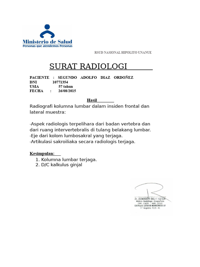 Hasil Radiologi Kolumna Lumbar 2015 | PDF