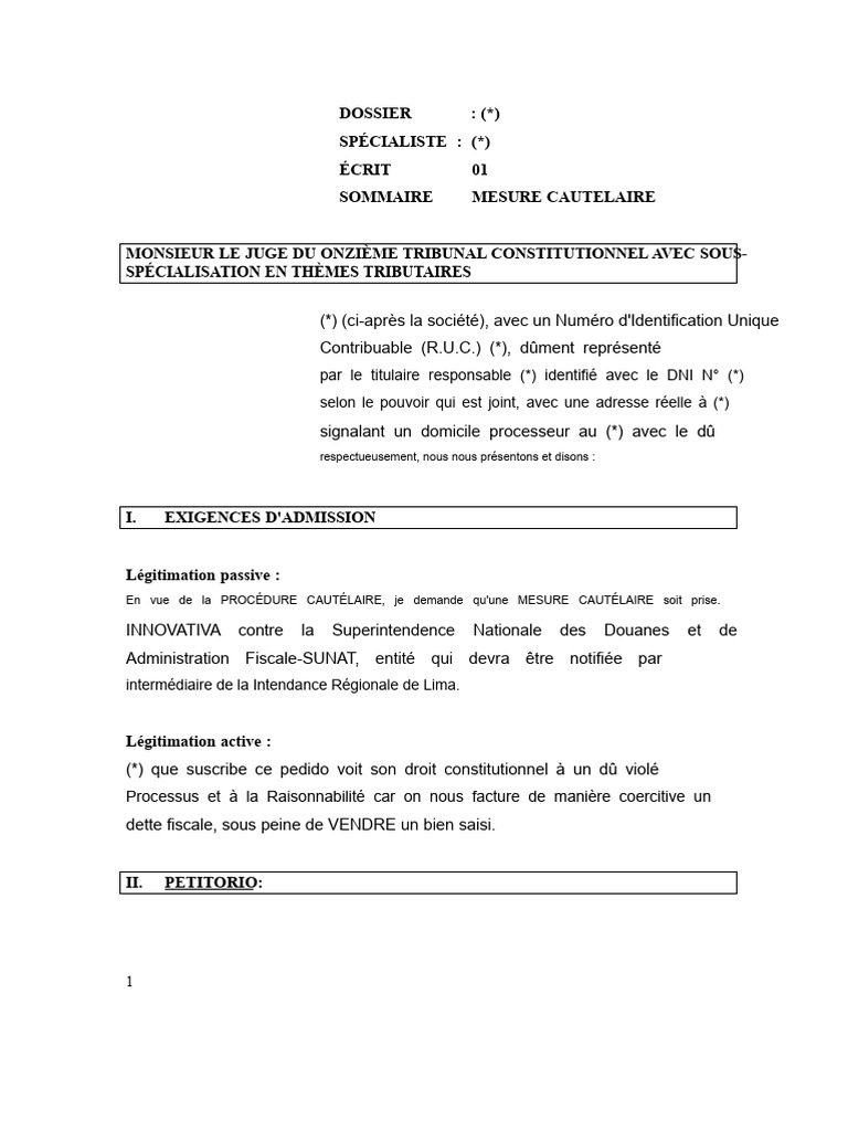 Demande de mesure conservatoire SUNAT | PDF | Loi | Constitution