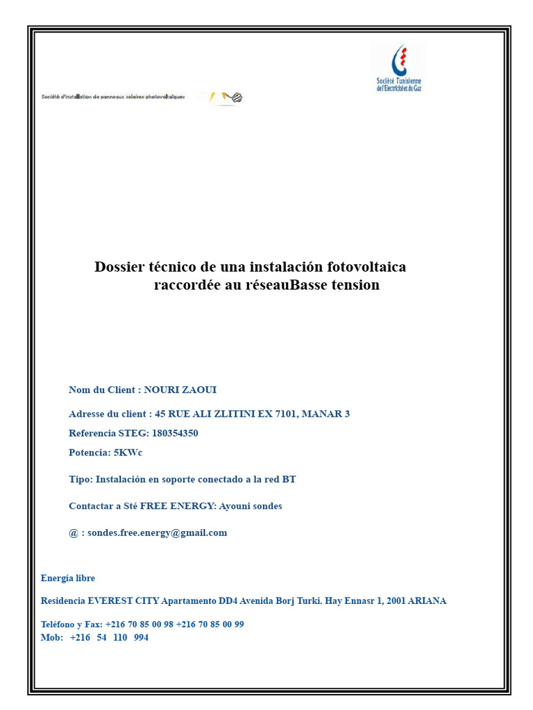 Dossier Técnico Instalación Fotovoltaica 5KW | PDF | Equipo eléctrico ...