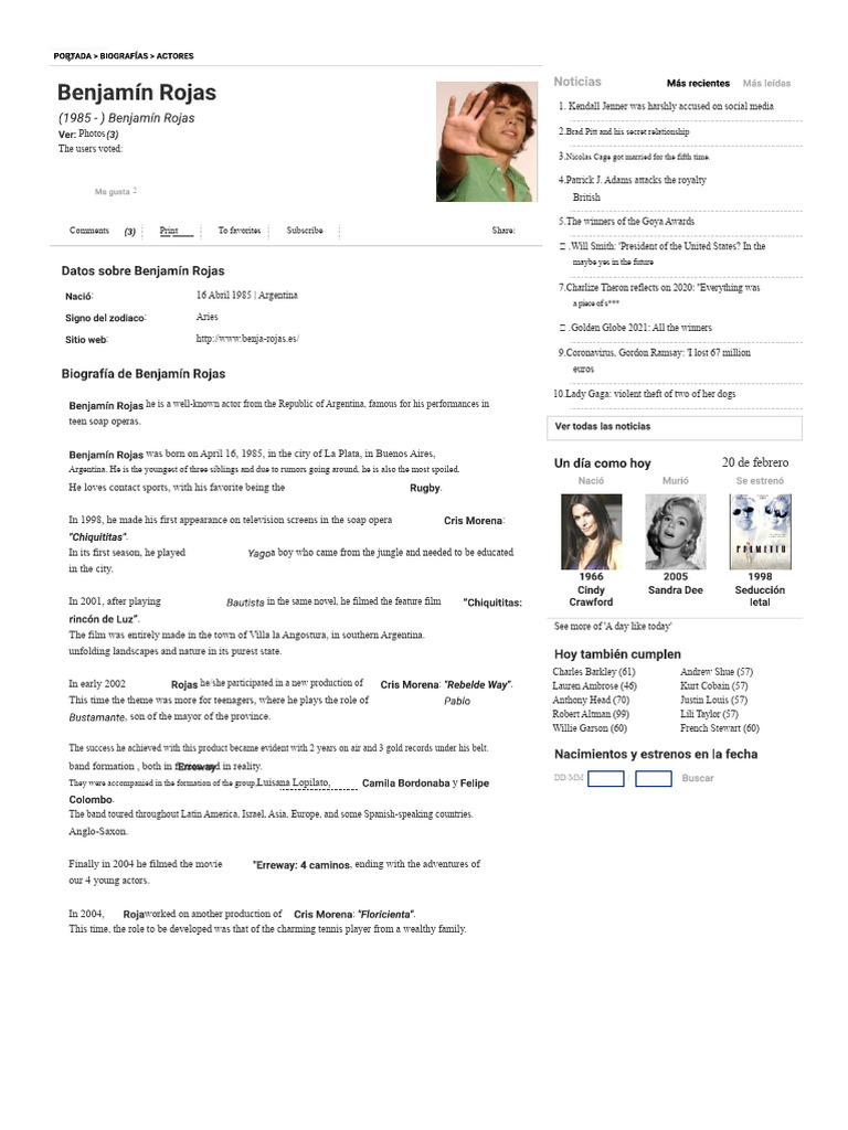 Benjamin Rojas: Argentine Actor Profile | PDF