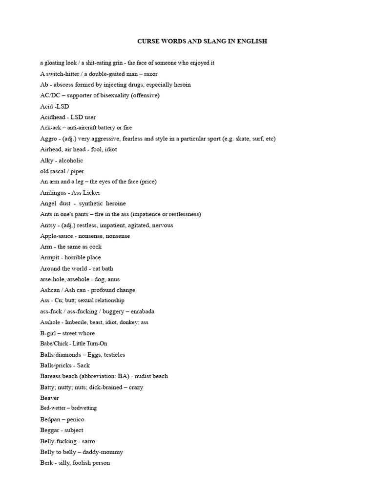 English Curse Words and Slang Guide | PDF | Sexuality | Human Sexuality