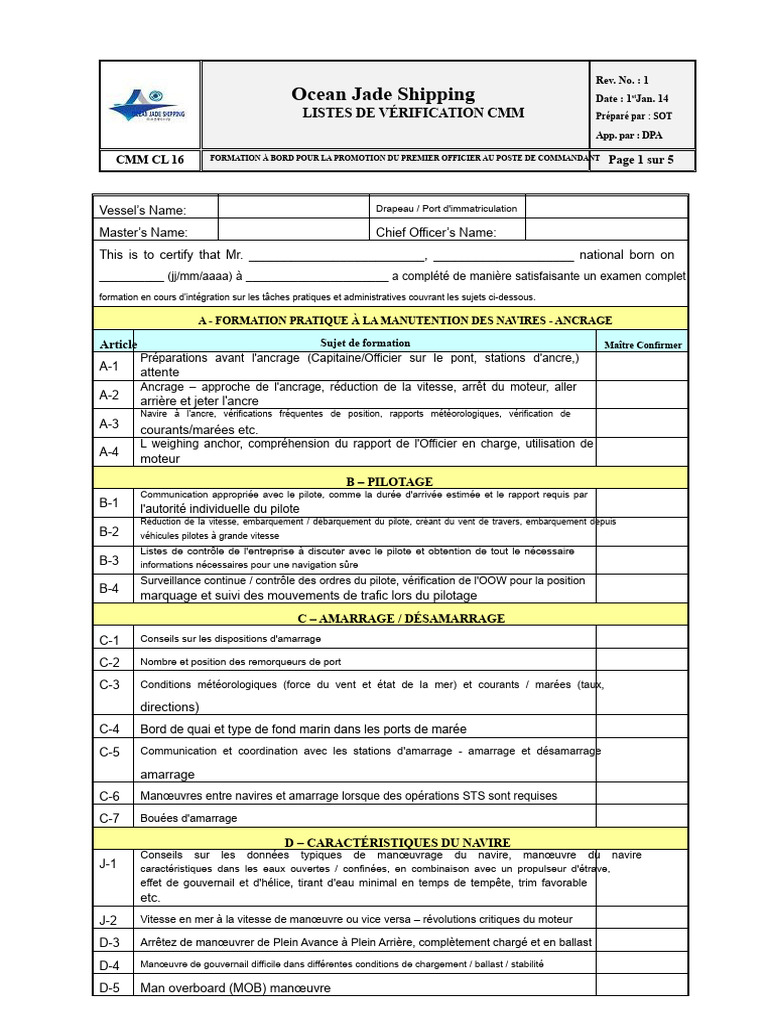 CMM CL 16 - Formation À Bord Pour La Promotion Du Chef Officier Au ...