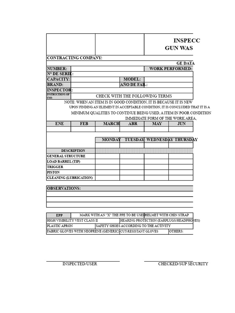 Inspection Format For Blank Gun | PDF
