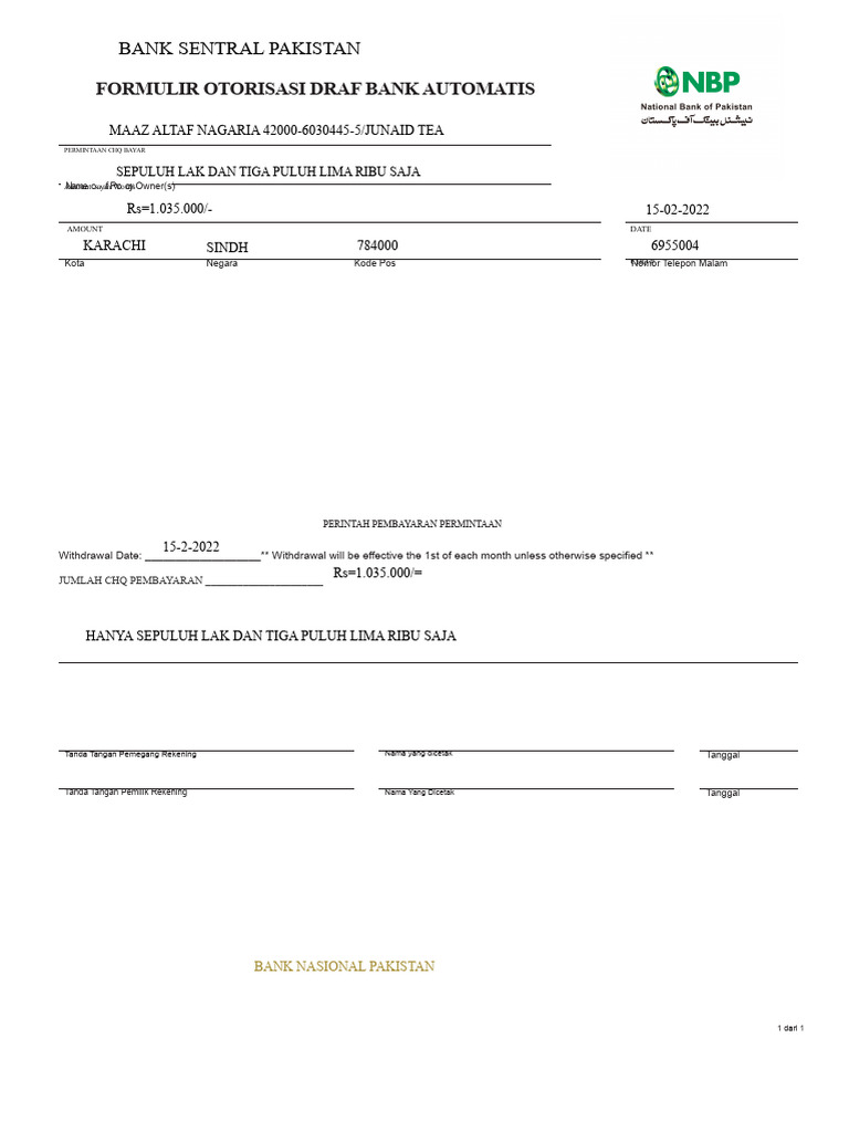 Template Draf Bank | PDF