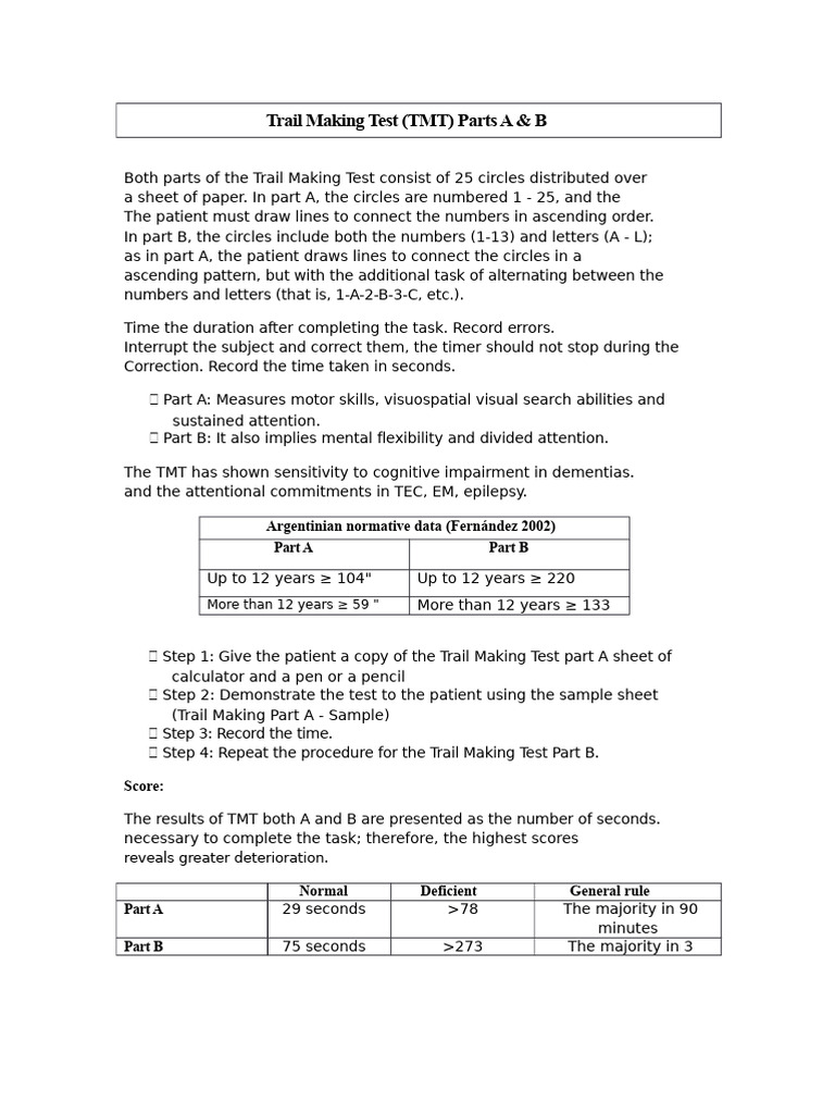 Trail Making Test A & B Overview | PDF | Attention | Psychology