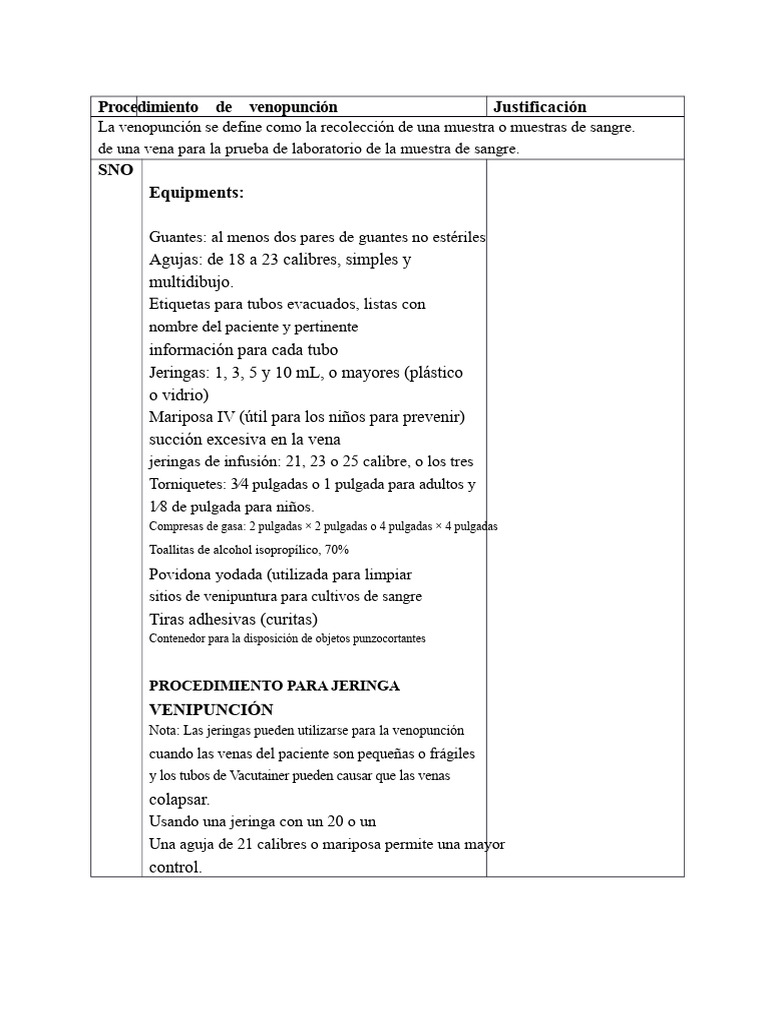 Guía de Venopunción: Procedimiento y Equipos | PDF | Sangre ...