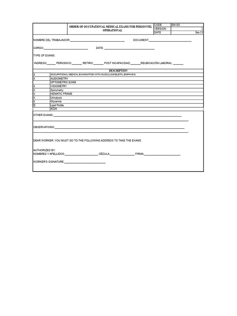 Format For Medical Exam Orders | PDF | Medical Diagnosis | Medicine