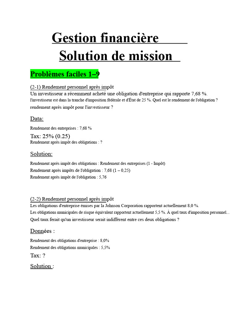 Calculs de rendement et flux de trésorerie | PDF | Obligation (Finance ...