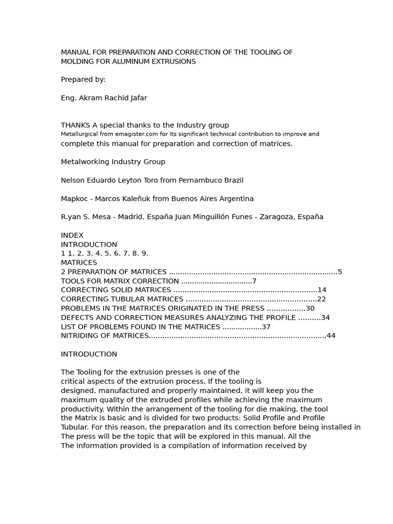 Aluminum Extrusion Tooling Manual | PDF | Extrusion | Matrix (Mathematics)