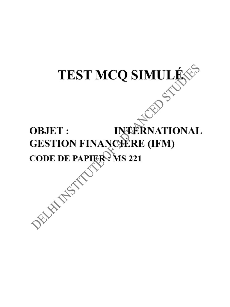 QCM Gestion Financière Internationale MS 221 | PDF | Taux de change ...