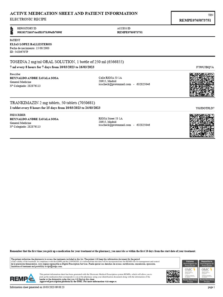 Patient Medication Information Sheet | PDF | Medical Prescription ...