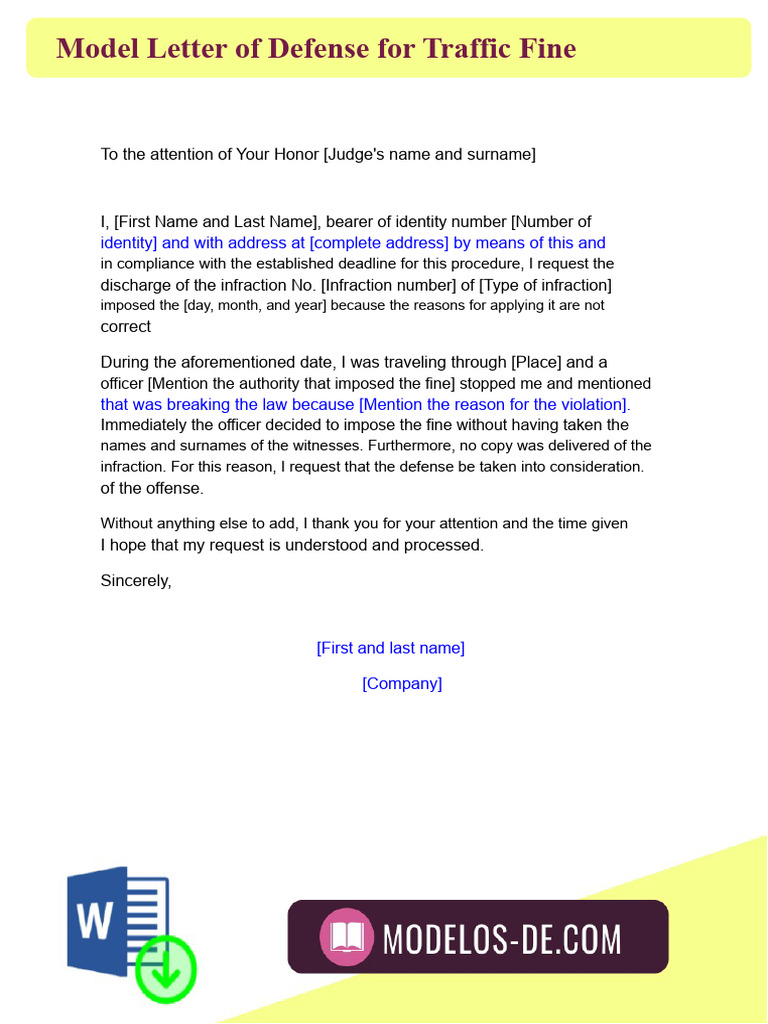 Traffic Fine Defense Letter Template | PDF