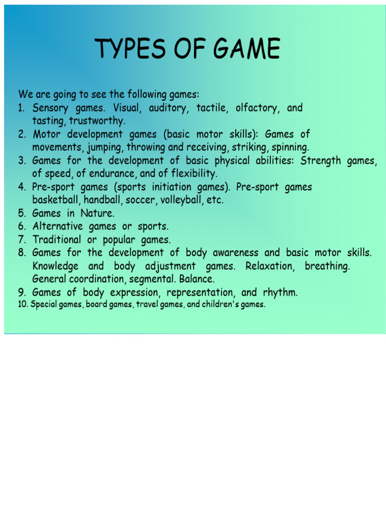 Types of Games for Development and Fun | PDF | Perception | Sports