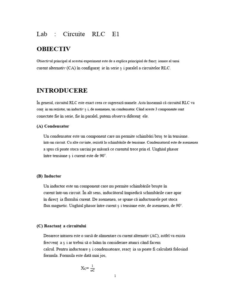 Circuit RLC E1 Lab 1 | PDF