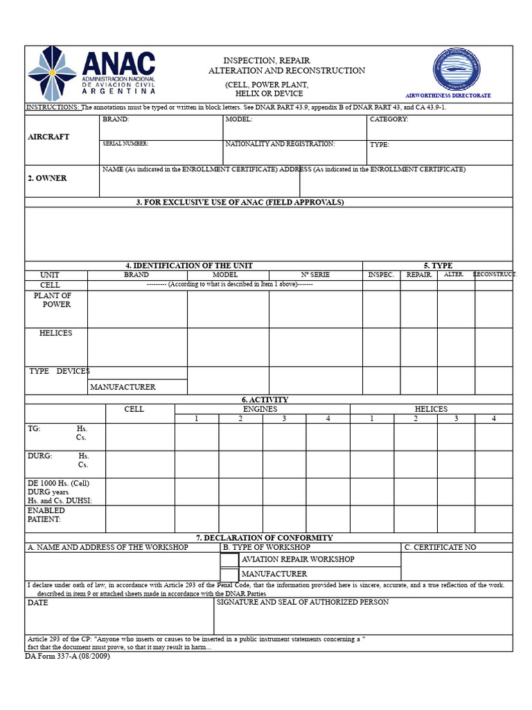 Aircraft Inspection and Repair Form | PDF | Aviation