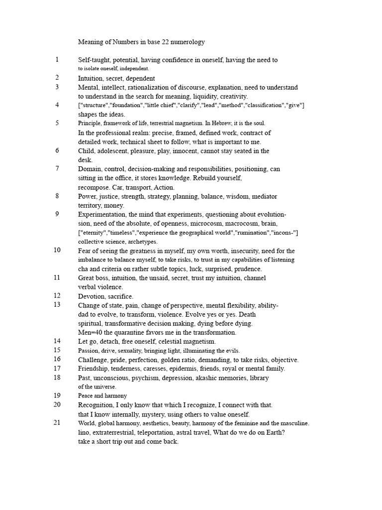Base 22 Numerology Number Meanings | PDF | Intuition | Psychological ...