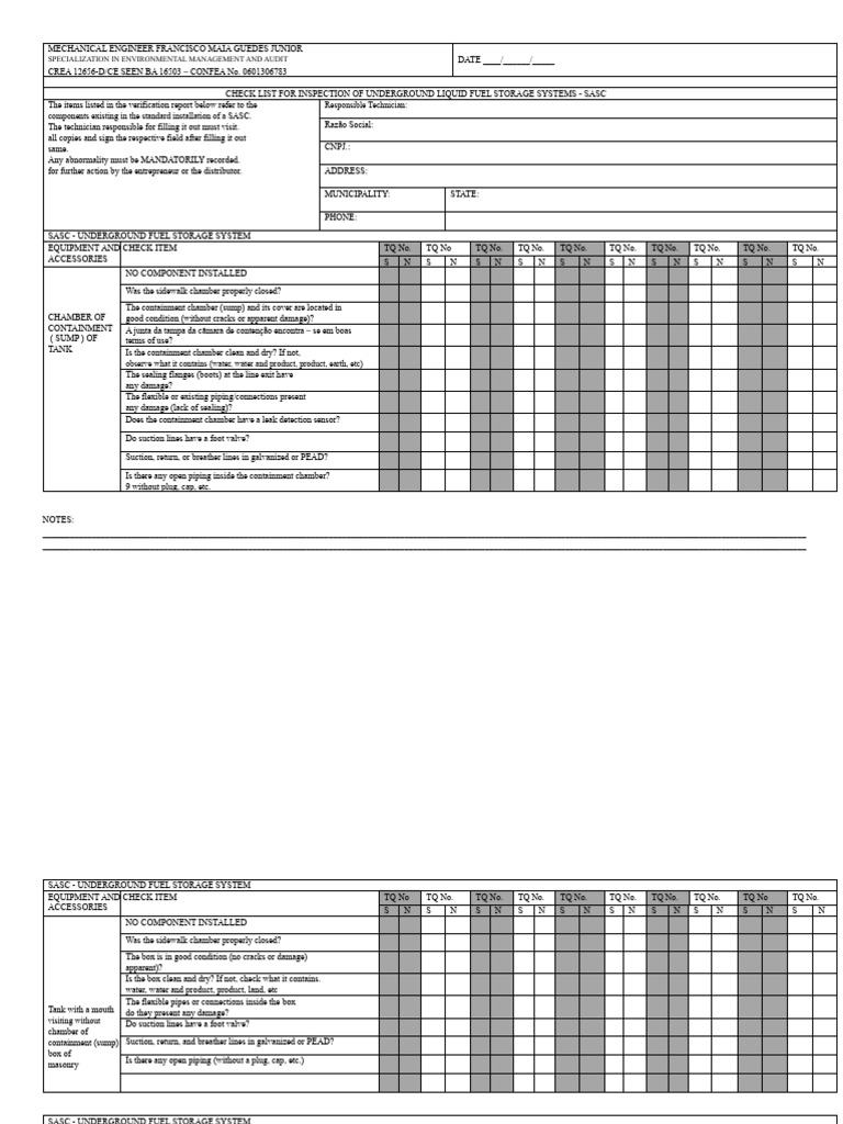 Underground Fuel Storage System Checklist | PDF | Leak | Pipe (Fluid ...