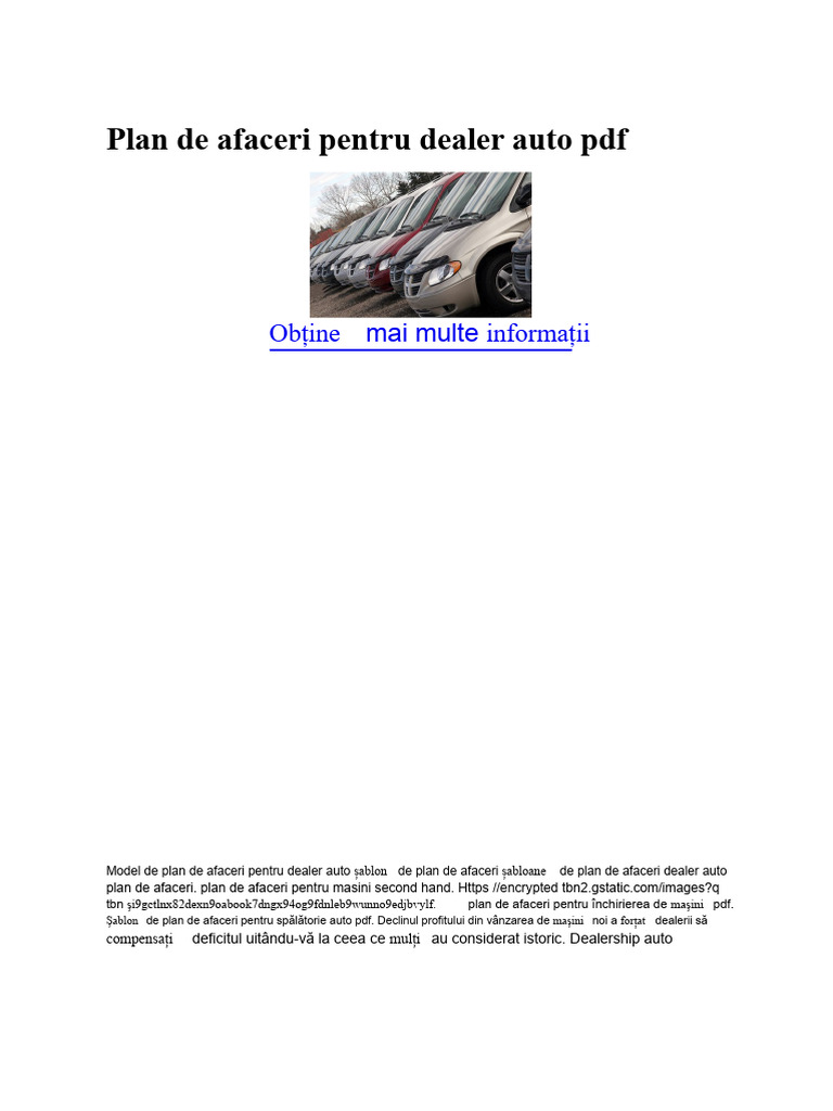 Plan de Afaceri Pentru Dealer Auto PDF | PDF