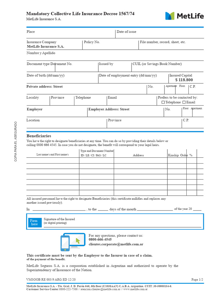 Mandatory Life Form | PDF | Insurance | Employment