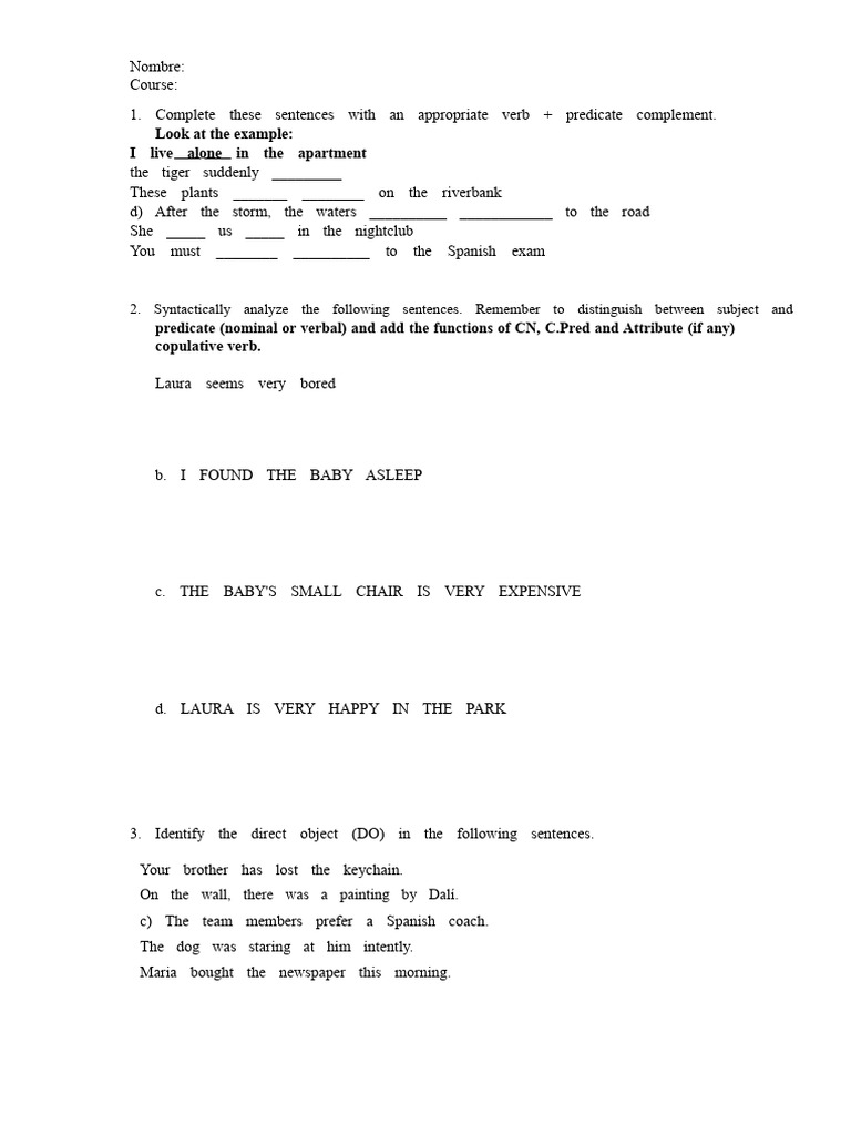 exercises practice verbal complements | PDF | Verb | Subject (Grammar)