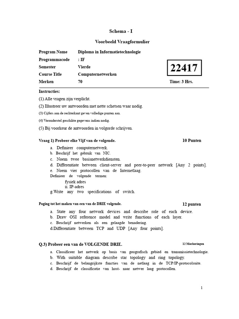Voorbeeld-Examenpapier - Computernetwerk | PDF
