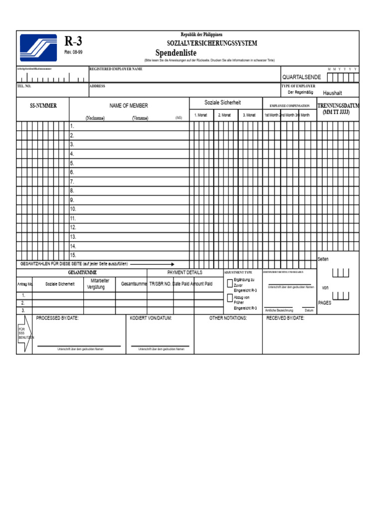 SSS R3 Beitragsabrechnungsliste Im Excel-Format | PDF