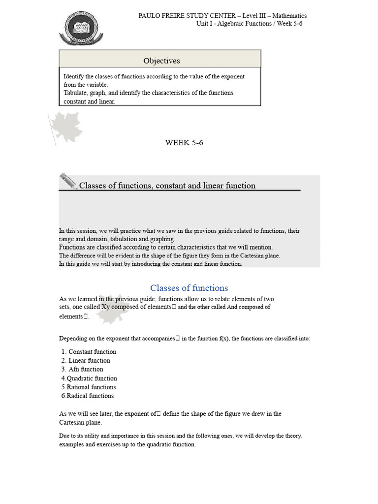Mathematics Level III Week 5-6 | PDF | Function (Mathematics ...
