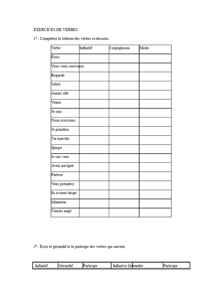 Exercices de conjugaison des verbes | PDF | Verbe | Aspect accompli ...