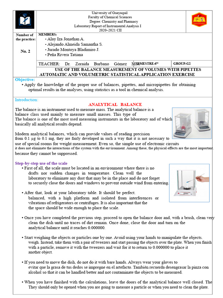 Instrumental Analysis Lab Report: Balances & Statistics | PDF | Volume ...