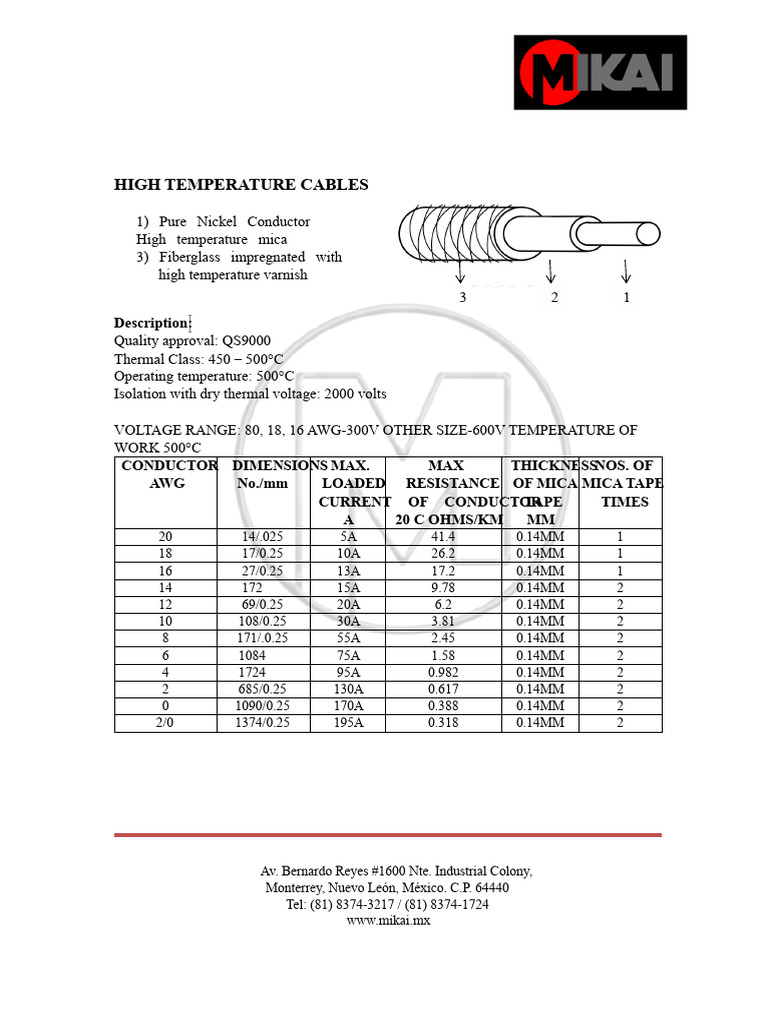 HIGH-TEMPERATURE-CABLE-500°C-290422 | PDF | Electrical Conductor ...