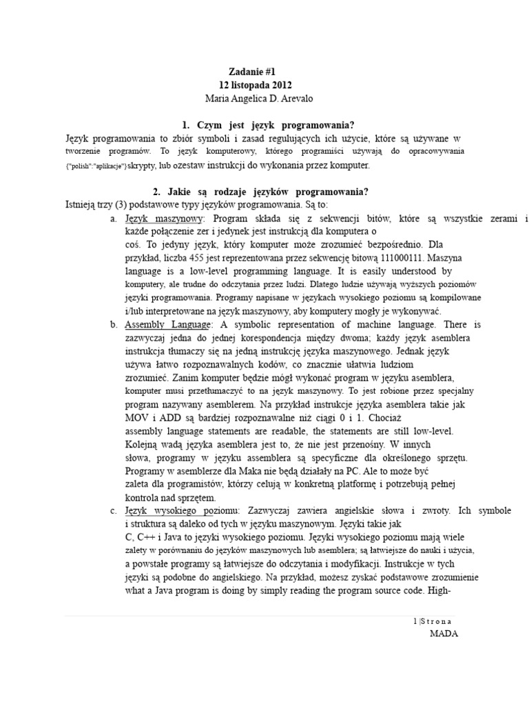 Zadanie - Język Programowania.docx | PDF