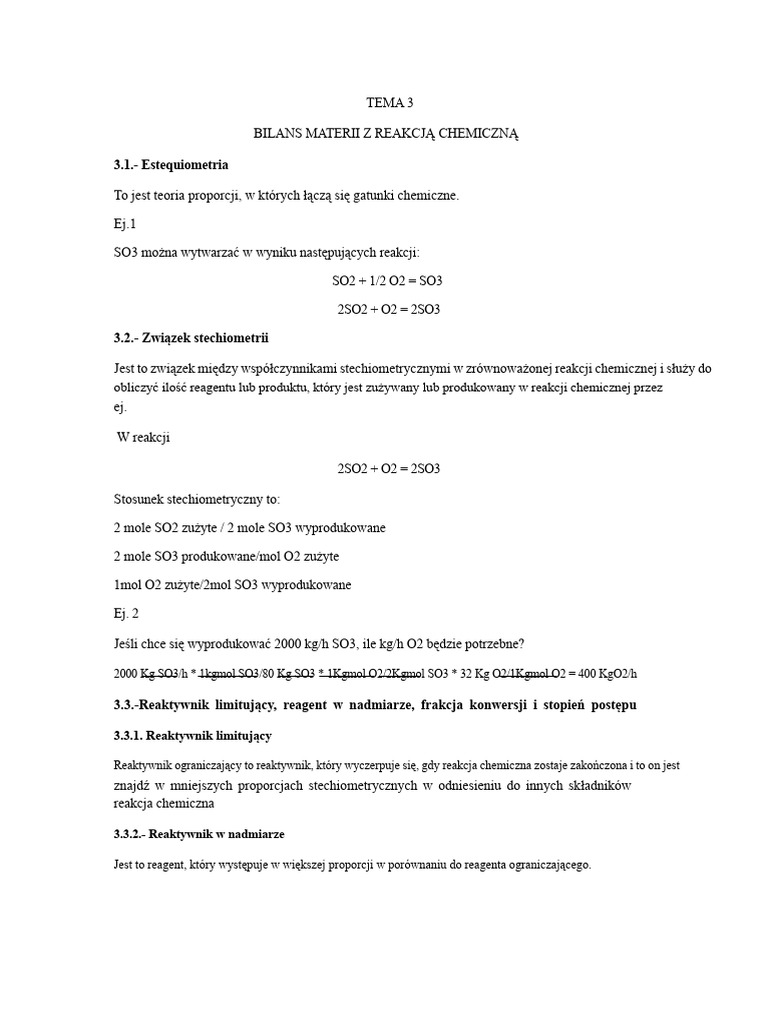 TEMAT 3 Bilans Materii | PDF